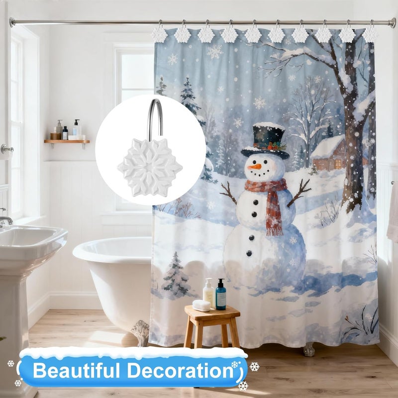 VinTS 12PCS White Snowflake Shower Curtain Hooks,Christmas Shower Curtain Hooks, White Snowflake Winter Decoration for Christmas Bathroom Living Room - Image 2